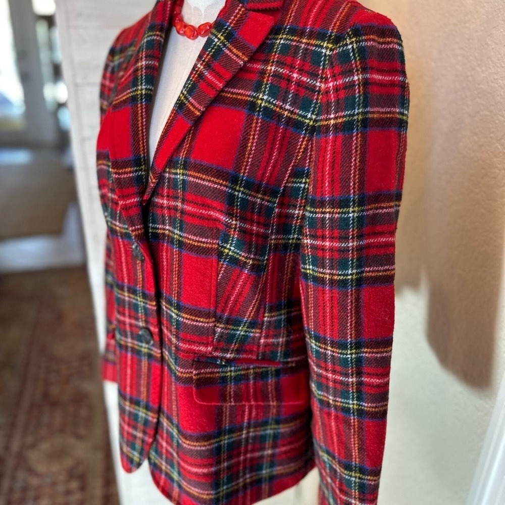 Talbots Plaid Blazer 8 Red Tartan Wool Blend Two Button Holiday Academic Jacket - Picture 6 of 13